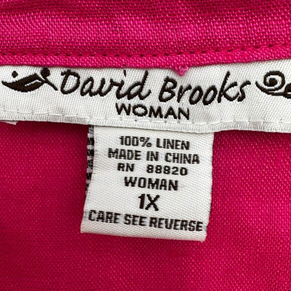 DAVID BROOKS Women's XL Bright Pink 100% Linen Button Down Long Sleeve Shirt - Picture 3 of 7